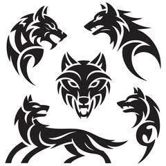 tribal tattoo wolf designs. Vector Black silhouettes. with white background