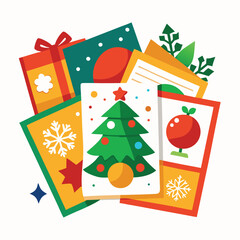 Fototapeta premium Christmas cards clipart on white background 