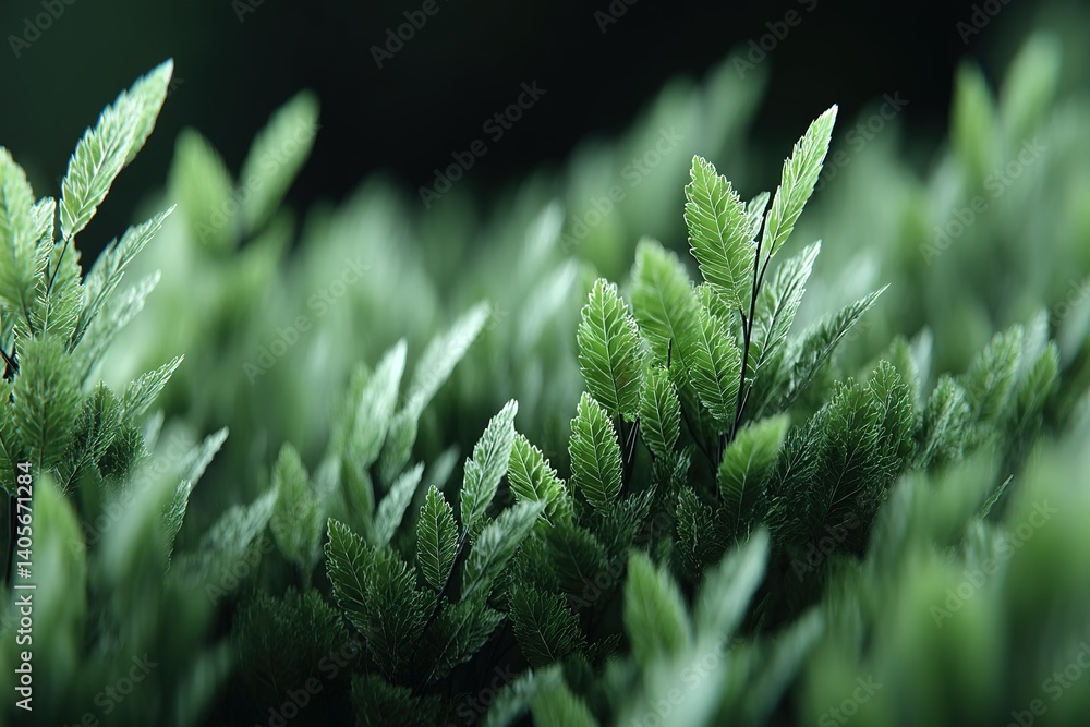Poster lush green foliage fills the foreground with intricate leaf patterns in a serene environment