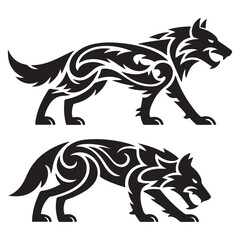tribal tattoo wolf designs. Vector Black silhouettes. with white background