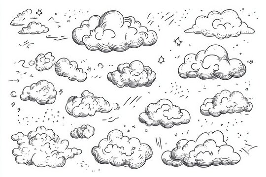 Hand-drawn cloud illustrations set