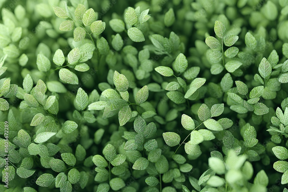 Poster lush green leaves creating a vibrant texture in a natural setting under soft lighting