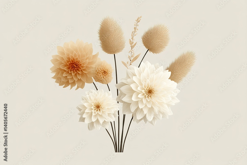 Aufkleber elegant arrangement of neutral-colored flowers with a soft background creating a serene atmosphere i
