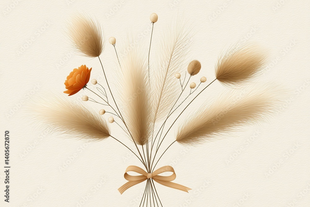Poster beautiful dried flower bouquet with soft textures and a pop of color displayed elegantly