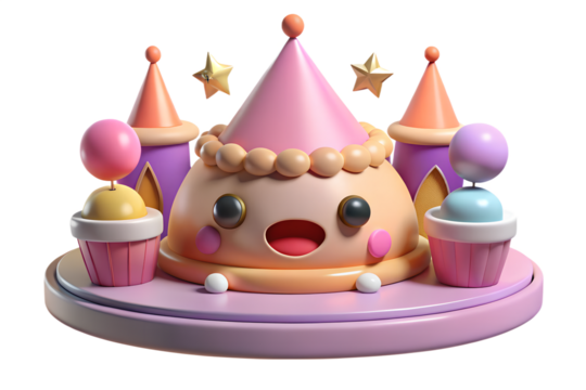 Adorable Kawaii Party Scene with Bright Colors and Cute Elements