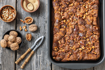 Brioche french toast sweet casserole, top view