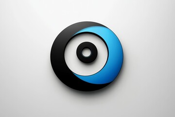 Abstract circular logo with overlapping rings of black and blue.  3D rendering