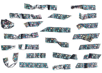 Collection of Silver Holographic Glitter Tape Pieces on Transparent Background Shiny Iridescent...