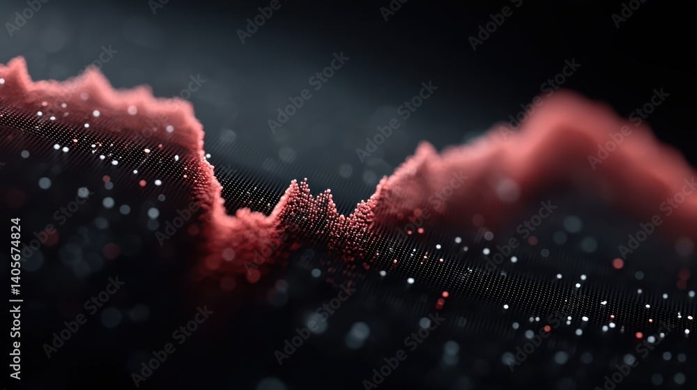 Aufkleber abstract digital landscape with red and black waveform and particle effects