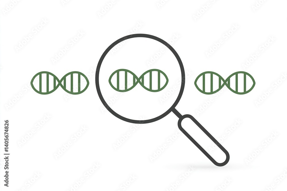 Poster research on dna structure with magnifying glass illustration showing double helix and analysis proce