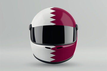 Front view of racing helmet featuring Qatar flag colors