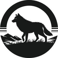 Mountain with wolf vector