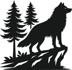 Mountain with wolf vector