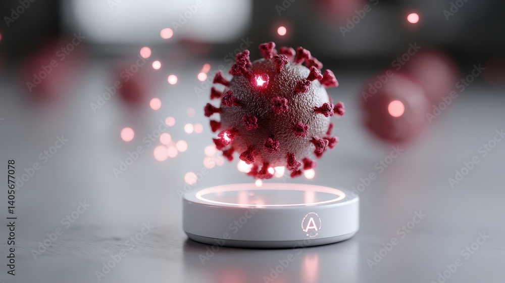 Aufkleber futuristic 3d visualization of coronavirus floating in technology-inspired setting