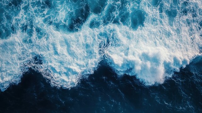 Spectacular aerial top view background photo of ocean sea water white wave splashing in the deep sea. Drone photo backdrop of sea wave in bird eye waves. - Powered by Adobe