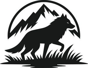 Mountain with wolf vector
