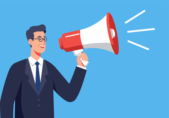 Flat Vector Of A person holding a megaphone for a business announcement