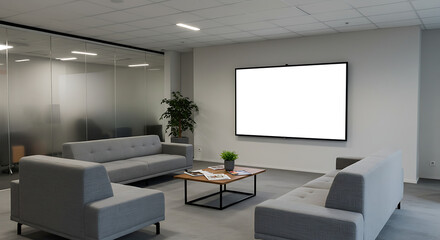 Modern Office Lounge: Serene Workspace with Blank Display AI Generated
