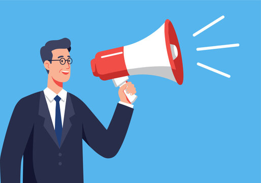 Flat Vector Of A person holding a megaphone for a business announcement