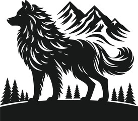 Mountain with wolf vector