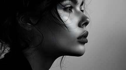 Fototapeta premium Minimalistic black and white portrait of woman