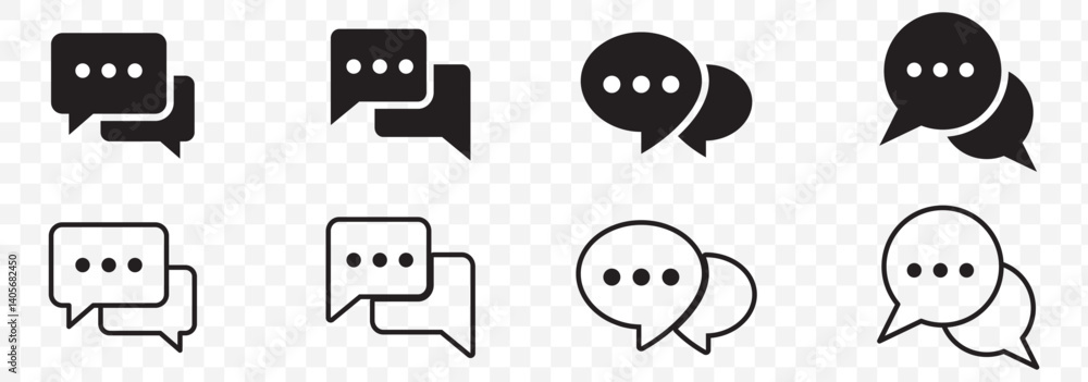 Poster chat box with black lines representing message or conversation icon design on transparent background