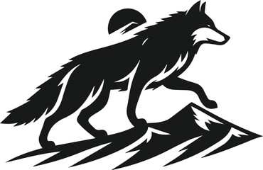 Mountain with wolf vector