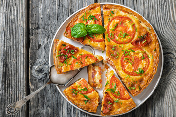 Freshly baked Italian Tomato Cheese Pie, top view