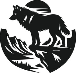 Mountain with wolf vector