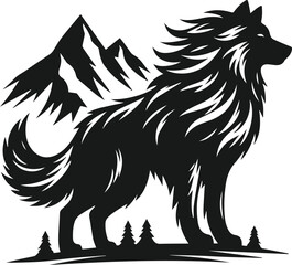 Mountain with wolf vector