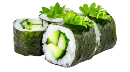Delicious sushi roll with fresh avocado and cucumber, a healthy tasty meal delicious