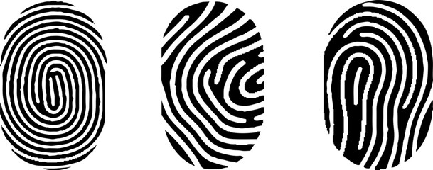 Set of Different type of finger print 8 pcs Only thin line, Solid Black color, without shadow. 