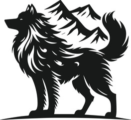 Mountain with wolf vector