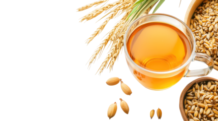Warm cup of tea with barley grains, a healthy and soothing beverage soothing