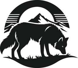 Mountain with wolf vector