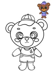 Cute bear coloring page for kids featuring adorable outfit with sailboat design