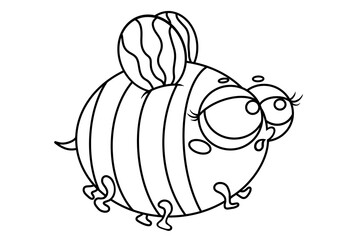 Cute cartoon bee with big eyes and striped body in black and white line art