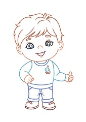 Cute toddler line art illustration with thumbs up gesture