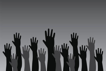 Fototapeta premium series of silhouetted hands raised high in unison icon vector illustration. hands silhouettes, Raised hands vector silhouettes, Set of hand silhouette icon logo template vector. EPS 10.