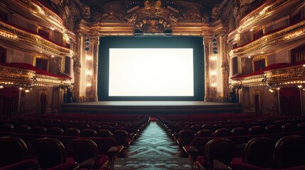 Grand Theater with Blank Screen, Luxurious Interior