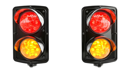 Isolated Photo of Traffic Lights Displaying Red and Yellow Signals