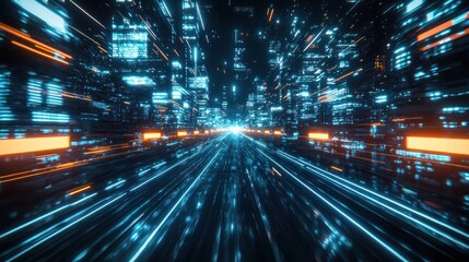 Fototapeta premium Futuristic Cityscape: A Digital Highway Through Neon Lights