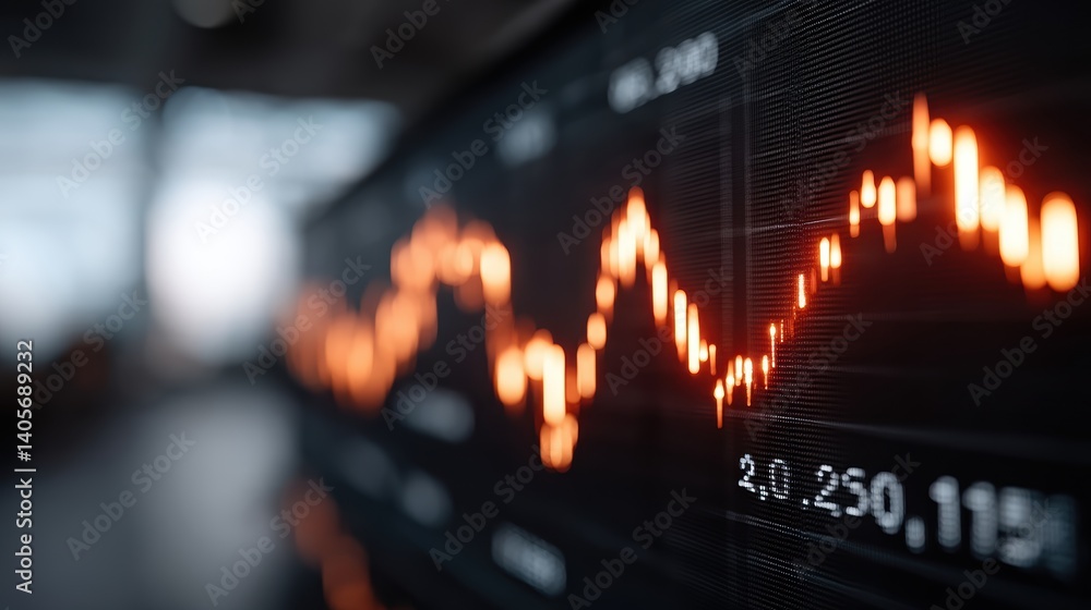 Aufkleber close-up view of a declining stock market graph with blurred background
