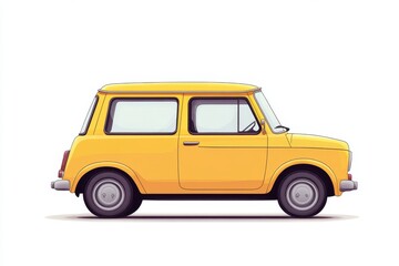 Retro Yellow Classic Car Side View