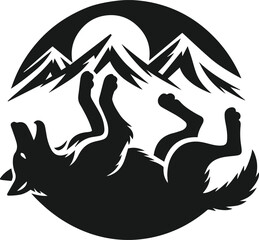 Mountain with wolf vector