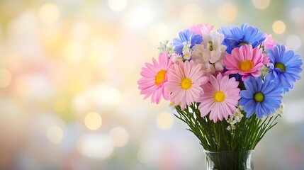Colorful Floral Arrangement for Christmas Greeting with Blue and Pink