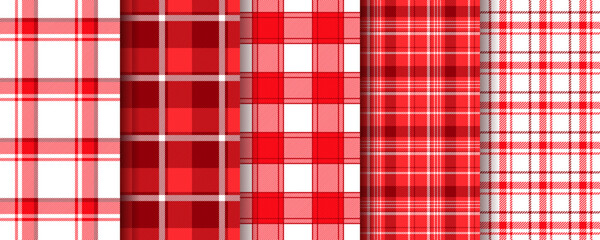 Plaid pattern. Checkered seamless background. Set retro tartan textile prints. Gingham buffalo red texture. Picnic kitchen table cloth. Geometric tablecloth design. Vector illustration. Vichy backdrop