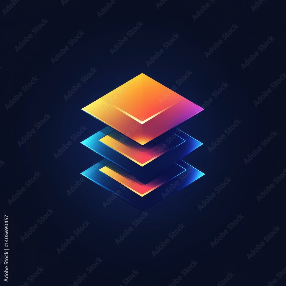 Wall mural vibrant geometric layers with neon glow on dark background for creative design and modern art concep