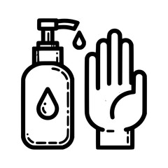 Fototapeta premium Hand Reaching for Liquid Soap Dispenser Icon on White Background 