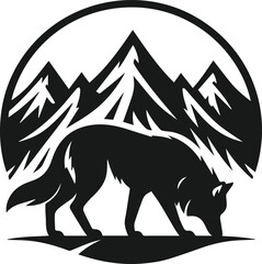 Mountain with wolf vector